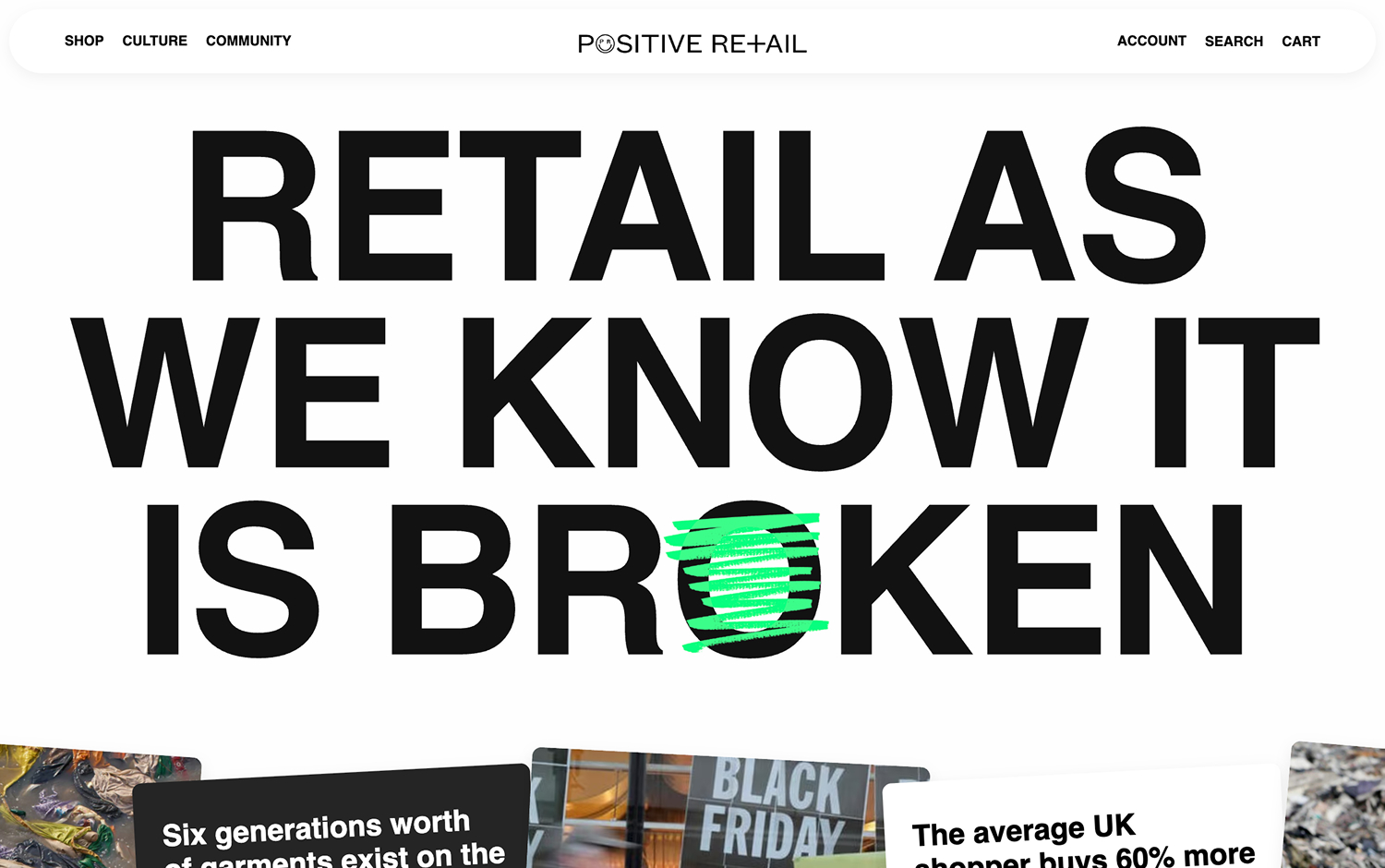 Bold text declares "Retail as we know it is broken" with some green highlights.