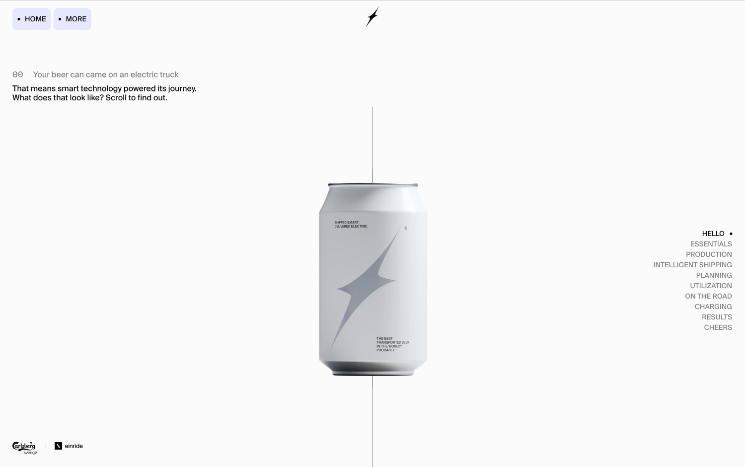 Beer can with electric truck delivery concept, minimalist design.