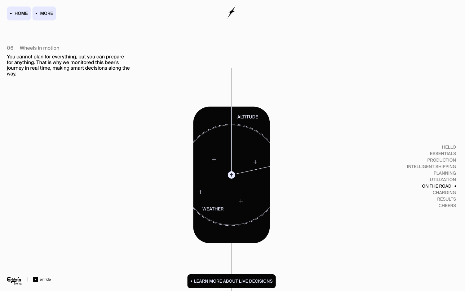Minimalist interface showing a journey's "altitude" and "weather" metrics.